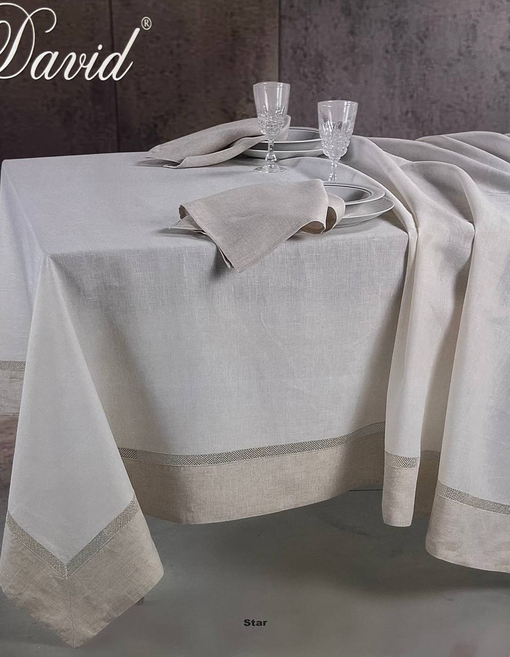 Tovaglia da tavola Star in lino con tovaglioli 180x270cm
