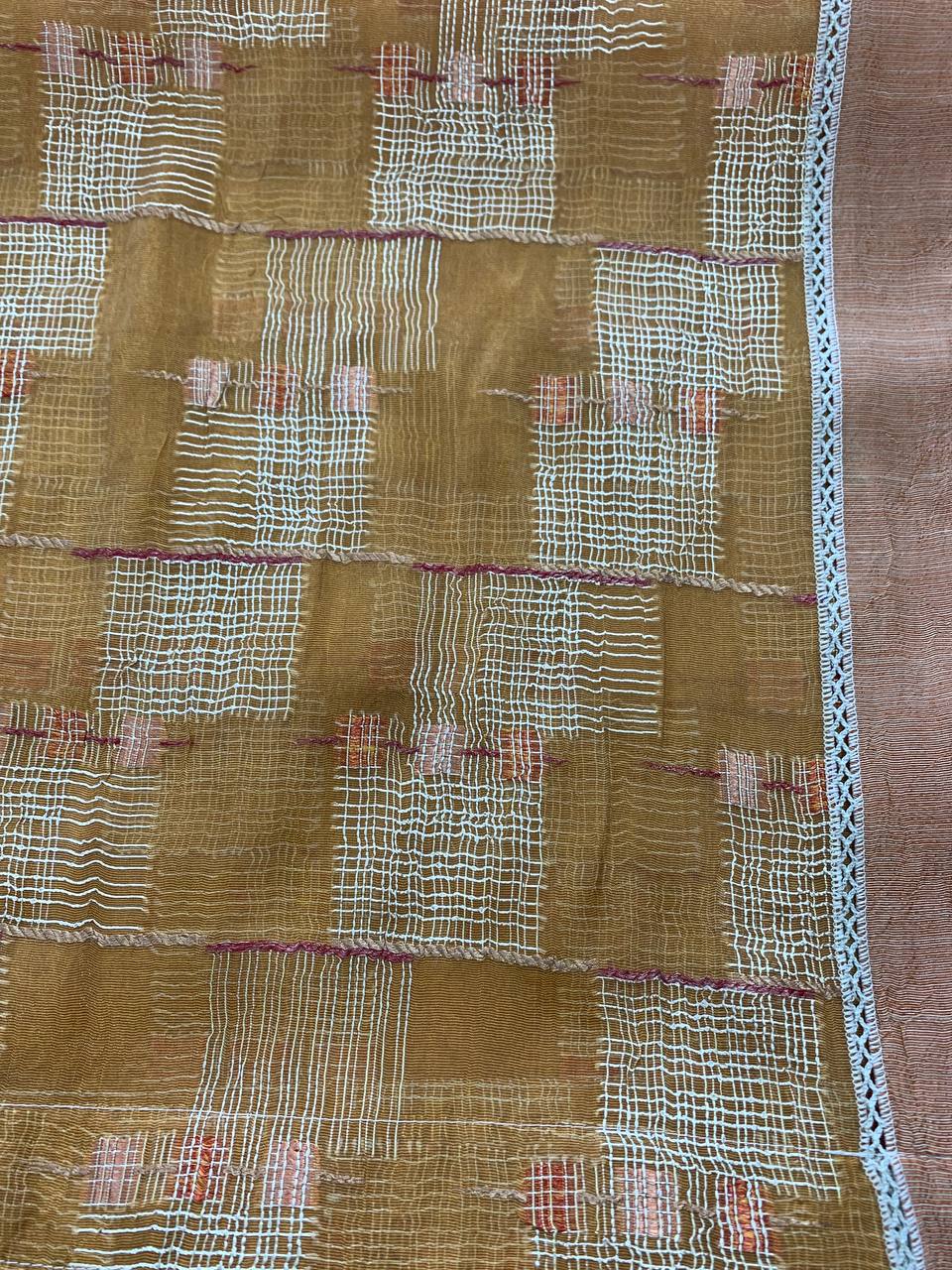 Coppia tendine a vetro misura 45x180 cm modello quadri colore arancio