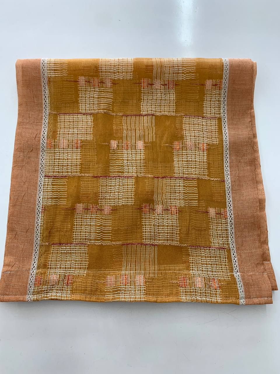 Coppia tendine a vetro misura 45x180 cm modello quadri colore arancio