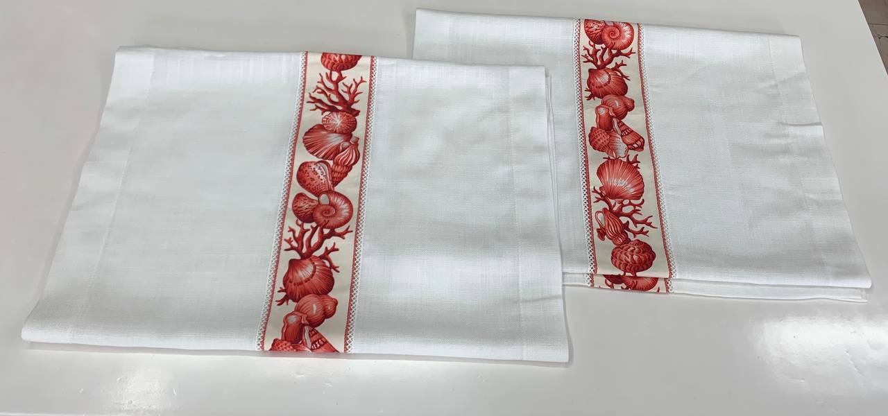 Coppia tendine modello conchiglie bianco corallo 60x170cm