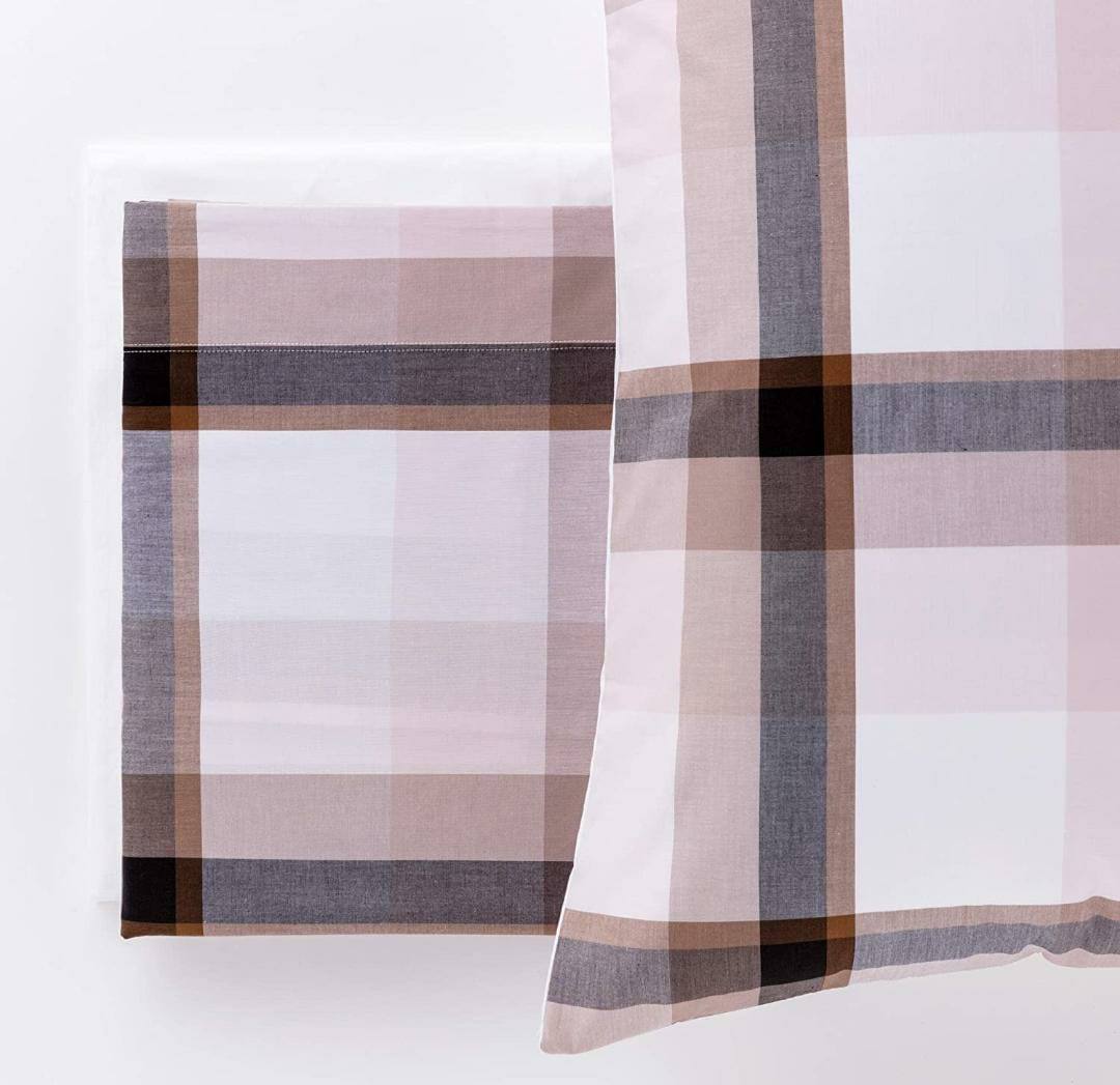 Completo lenzuola matrimoniale tinta in filo Olaf Check Grigio ardesia