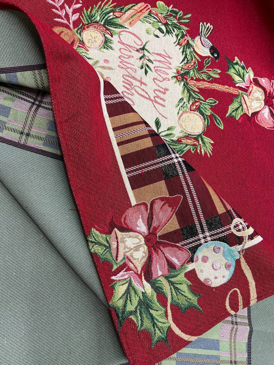 Tovaglia Natale in gobelin Merry Christmas rosso