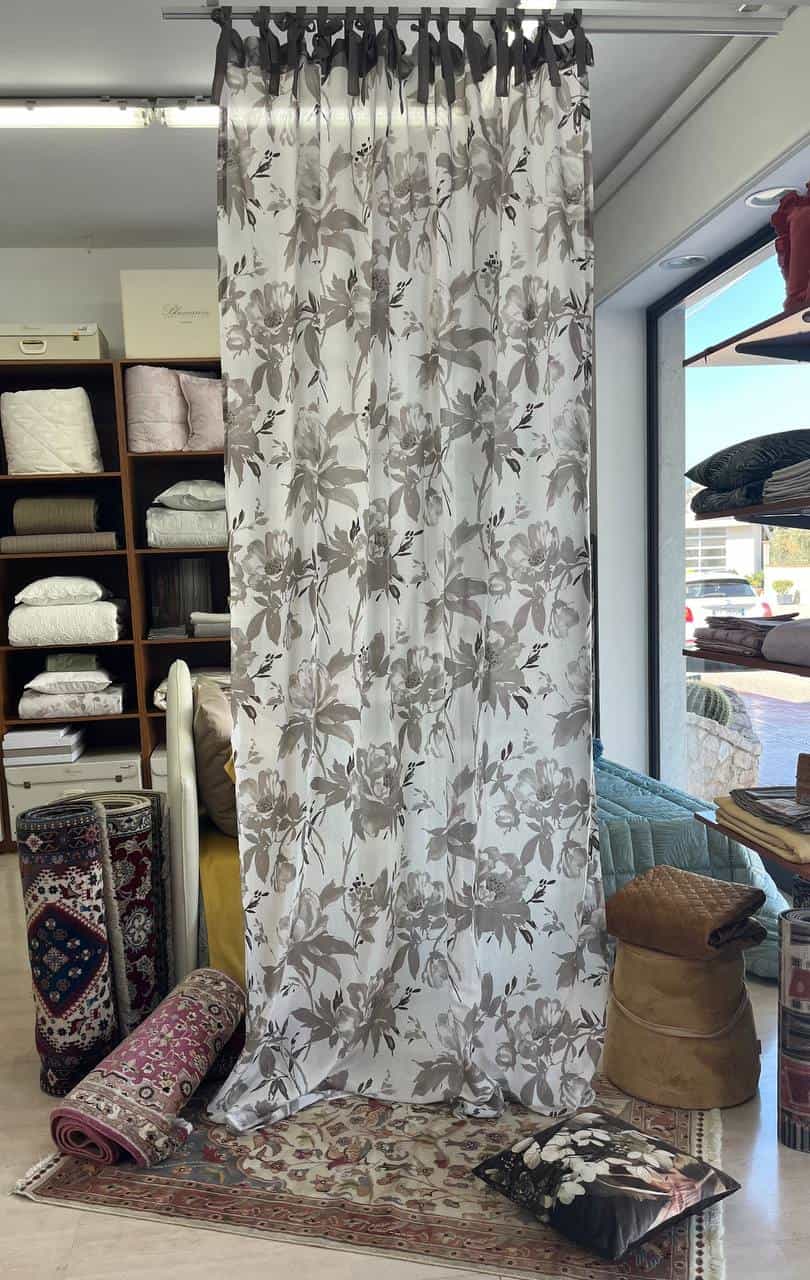 Tenda misura 180x295cm con fiocchi Fiori Tortora