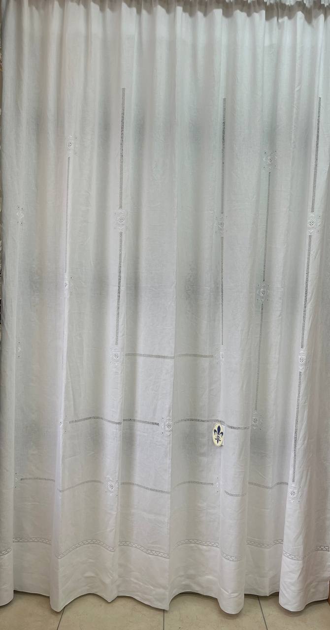 Pannello tenda lino bianco punto antico toscano 270x310 cm