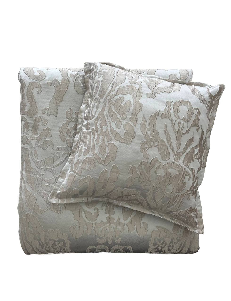 Trapuntino Matrimoniale + coppia cuscini arredo Palais Dorus Damasco beige grigio