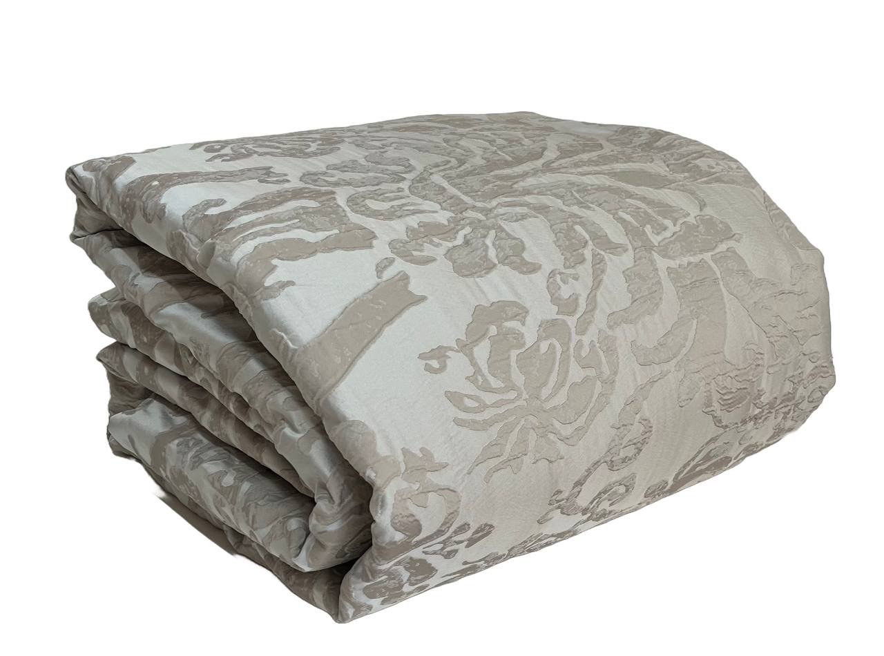 Trapuntino Matrimoniale + coppia cuscini arredo Palais Dorus Damasco beige grigio