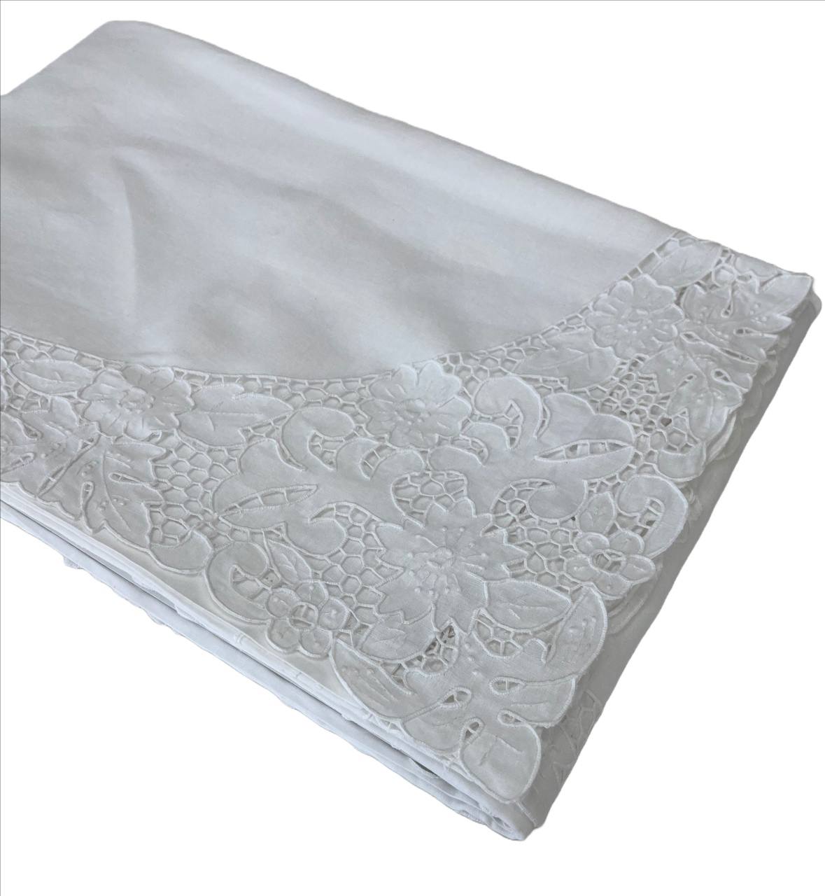 Coordinato lenzuola + copriletto matrimoniale in lino ricamo e intaglio ART: 901 bianco