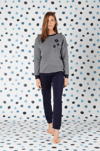 Pigiama Donna in caldo cotone Fiori Blu